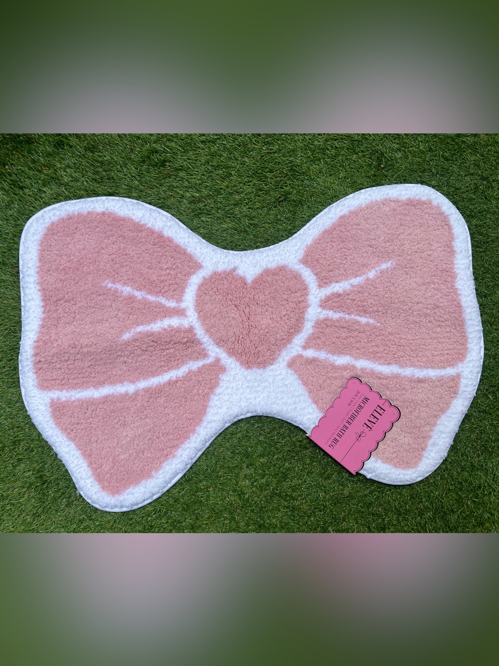 Pink Bow w/Heart Microfiber Bath Rug